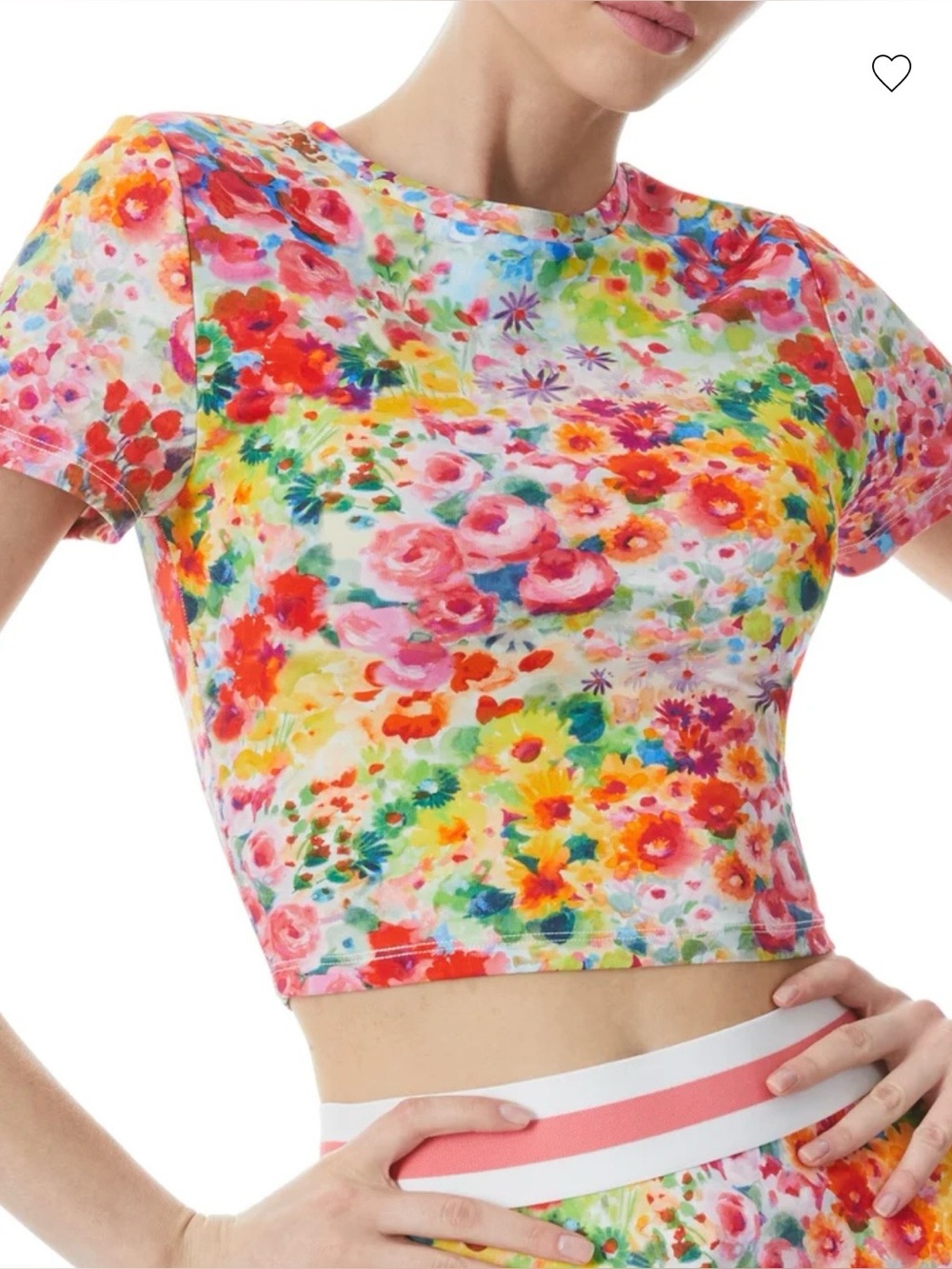 ALICE + OLIVIA Cindy Cropped Tee Garden Floral XS Watercolor Print Top Stretch